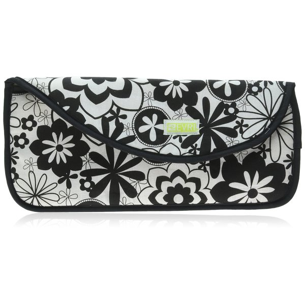 Black & White floral print - Evriholder Travel'R Hot hair straightener flat curling Iron Travel bag heat resistant storage thermal pouch protective cover