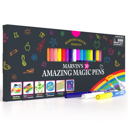 Marvin's Magic - 30 Amazing Magic Pens - Color Changing Magic Pen Art - Create 3D Lettering, Write Secret Messages - Stationery Supplies, Art Supplies for Kids, Coloring Markers and Kids Drawing Kit