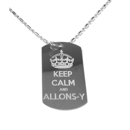 Hat Shark Keep Calm and Allons - Y Tv Show Logo Symbol - Military Dog Tag, Luggage Tag Metal Chain Necklace