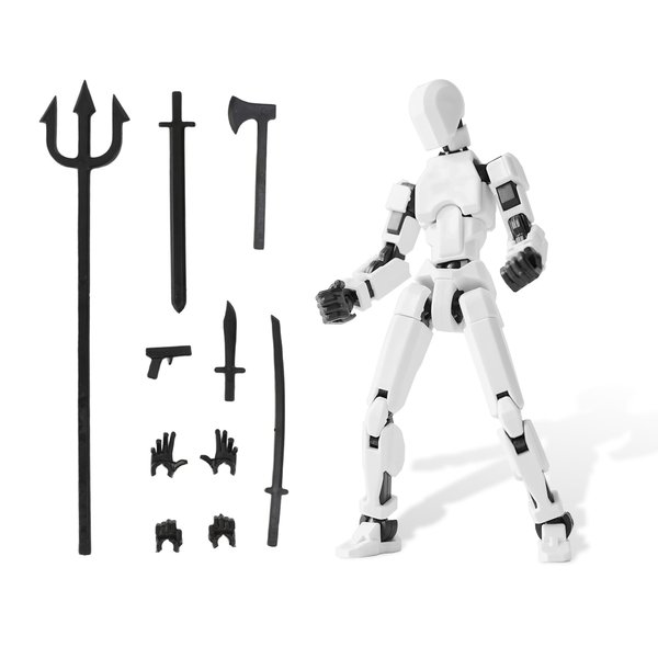 Fugacus Titan 13 Action Figure, Dummy 13 Action Figure Lucky 13 Action Figure T13 Action Figure 3D Multi-Jointed Movable, T13 Action Figure Toy (White)
