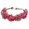June Bloomy Women Rose Floral Crown Hair Wreath Leave Flower Headband with Adjustable Ribbon (Rose Red)