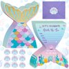 Hotop 24 Sets Mermaid Birthday Invitations with Envelopes and Mermaid Stickers Glitter Mermaid Invitations for Kids Birthday Party Baby Shower Mermaid Themed Party Supplies Pool Party