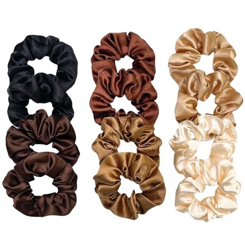 NAIKV 12 Pack Hair Scrunchies, Elastic Hair Band, Suitable for Girls, Women's Ponytail Fixing Bracket (Black coffee)
