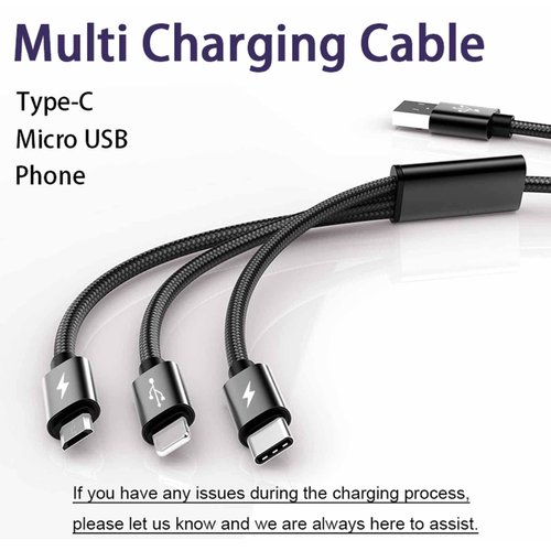 Awnuwuy Multi Charging Cable, 10FT Long, Universal 3 in 1 Multiple Ports Devices Cable with USB Type C/Micro USB Port, Nylon Braided, Multi Charger Cord for Cell Phone,Tablet,Phone XR Charger (Black)