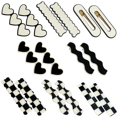 16PCS Checkered Hair Clips Black White Checkered Hair Barrettes No Crease Hair Clips No Bend Hair Clips Hair Accessories for Women and Girls (8 patterns)