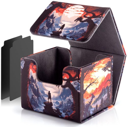 ULTRGEE Deck Box for MTG Cards - 2 Dividers, Card Storage Box Holds 110+ Single Sleeved Cards, Deck Boxes Compatible with TCG/OCG/YGO/PTCG (Warrior's Quest)