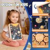 Adena Montessori Solar System Busy Board for Toddlers Wooden, Sensory Activity Board Toys LED Light Switch,Travel Toys for 1-6 Year Old Boys & Girls Gifts,Educational Board for Fine Motor Skills
