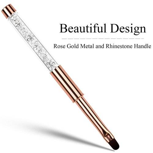 YCYAN 1Pcs Oval UV Gel Nail Brush Rhinestone Handle Professional Nail Art Tools Size 8 Rose Gold