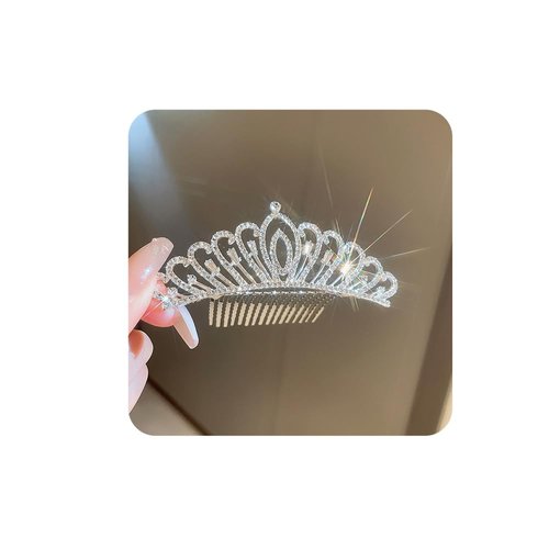 Chargances Princess Tiara Crystal Crown Headband Mini Silver Rhinestone Crown with Combs Elegant Bridal Wedding Headbands Prom Birthday Party Hair Accessories for Women (Style 1)