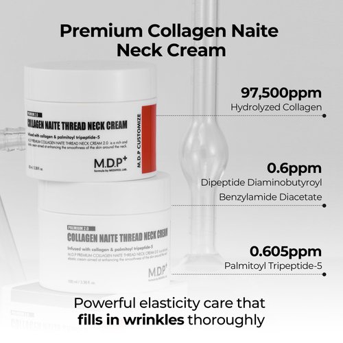 MDP PREMIUM COLLAGEN NAITE THREAD NECK CREAM 2.0, Skin Tightening, Firming, 3.38oz/100ml, Anti-aging, Moisturizer Face Cream, Neck & Décolleté Wrinkles, Soft Smooth Skin