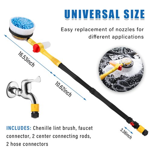 Ziciner Rotating Car Wash Brush, Automatically Foams Auto Wash Brush with Long Handle, High Pressure Washer Gun and Hose Nozzle Car Wash Kit for Cars, Yards, Gardens, Pets