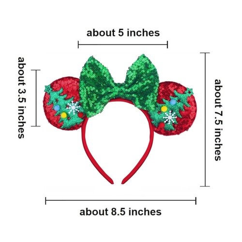 JUTTIRA Christmas Mouse Ears Hair Band Bow Headbands Xmas Headwear, Santa Claus Hair Hoop Princess Head Bopper Cosplay Costume Tiara (Red Green)