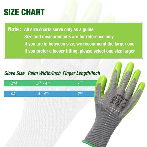 WORKPRO 6 Pairs Garden Gloves, Work Glove with Eco Latex Palm Coated, Working Gloves for Weeding, Digging, Raking and Pruning(M)