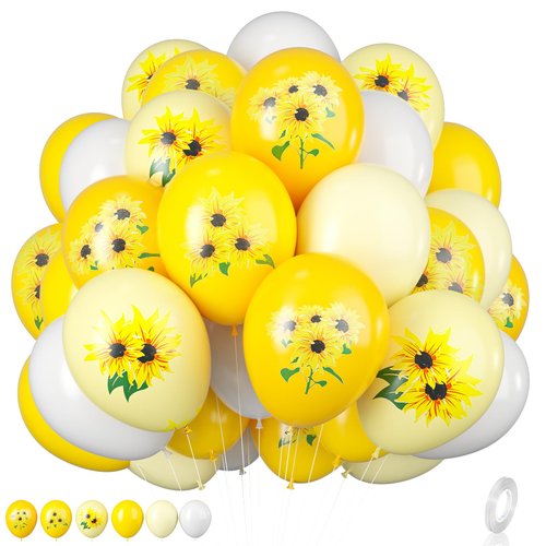 Sunflower Balloons, 12 inch Sunflower printed Balloons Yellow pastel yellow White Sunflower Balloons for Sunflower Themed Baby Shower Birthday Wedding Party Decorations Supplies
