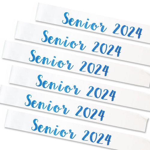KETAOO 6PCS Senior 2024 Sash, White Glitter Blue Finally Graduated 2024 Senior Cheerleader Sashes for Graduation Party Decorations Supplies