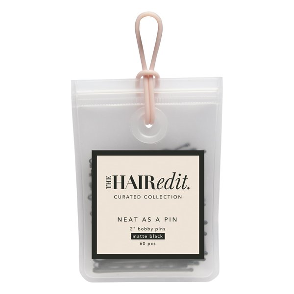 The Hair Edit Neat As a Pin Bobby Pins – Professional Grade 2" Matte Black Hair Pins With Storage Bag, 60 pcs