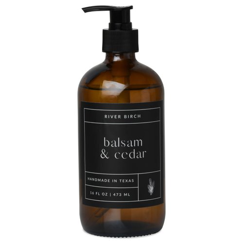 River Birch Balsam & Cedar Scented Natural Hand Soap -Handmade Hand Soap -Moisturizing Hand Wash with Amber Glass Dispenser - Luxury Scented Hydrating Hand Soap - Vegan and Non-Toxic -16 Fl Oz