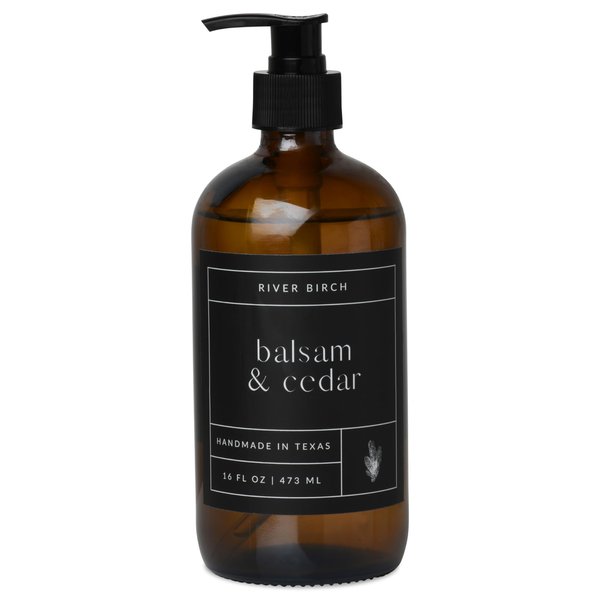 River Birch Balsam & Cedar Scented Natural Hand Soap -Handmade Hand Soap -Moisturizing Hand Wash with Amber Glass Dispenser - Luxury Scented Hydrating Hand Soap - Vegan and Non-Toxic -16 Fl Oz