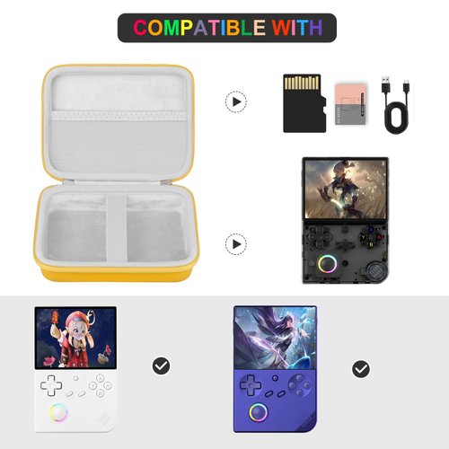 Supmay Hard Carrying Case for RG40XXV Retro Handheld Game Console, Retro Game Travel Storage Holder with Mesh Bag for SD Card, USB Charging Cable, User Manual, Yellow