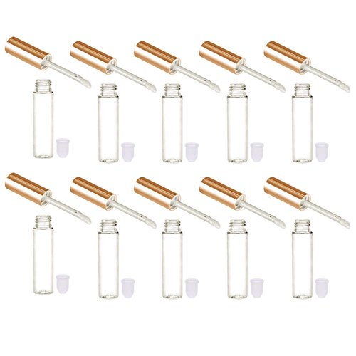 AllTopBargains 30 Yellow Gold Plastic PET Lip Gloss Bottles 10ML Balm Container Clear Stopper