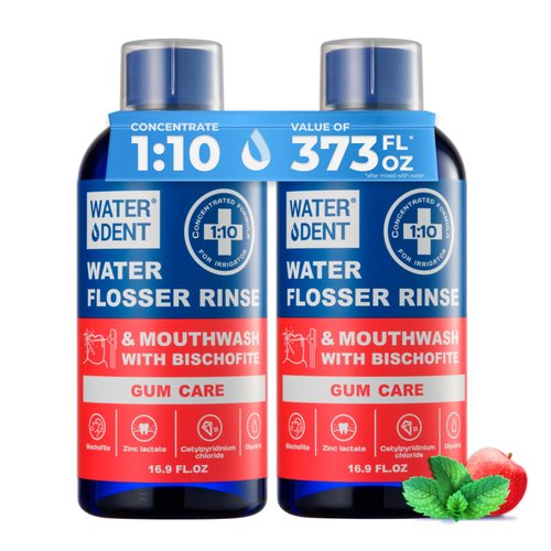 WATER DENT Concentrated Irrigant, Gum Care | Add to Waterpik Water Flossers | Fruit Flavor | Pack of 2 = 373 fl.oz | Alcohol Free, Fluoride Free. Made in USA
