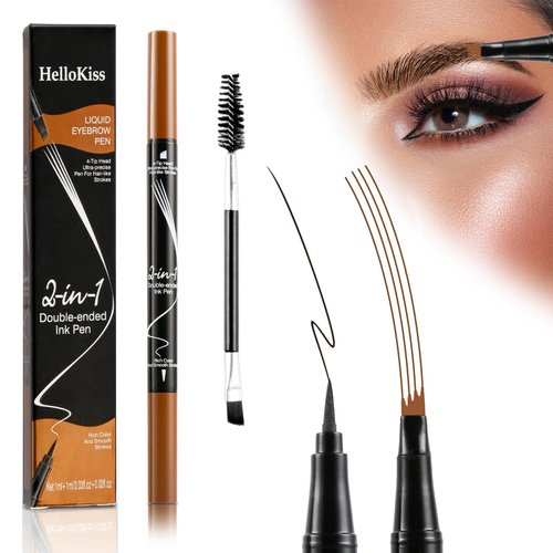2 in 1 Magic Eyebrow Pencil, Eye Brow Pencils for Women with 4-Fork-Tip & Precise Brush-Tip, Fine Stroke Microblading Eyebrow Pencil，Natural Hair-Like Brows, Last All-Day (Light Brown)