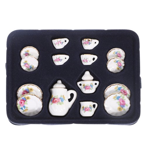 Toddmomy Miniature Tea Sets Dollhouse Porcelain Tea Set 1 12 Scale Miniature Dollhouse Accessories Kitchen Miniature Decor for Doll Toy Supplies
