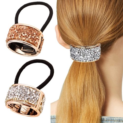 2PCS Punk Metal Elastic Hair Ties Hair Cuff Rhinestone Ponytail Holder Hair Band Hair Rope Wrap H...