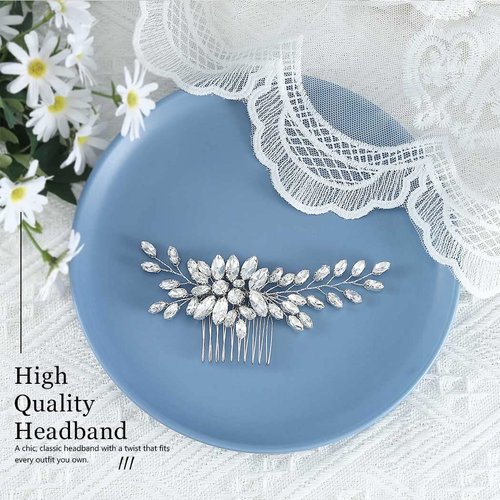 Catery Rhinestone Bridal Hair Comb Silver Crystal Wedding Hair Piece Bride Hair Accessories for Women and Girls