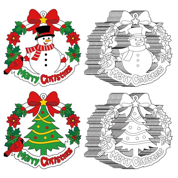 Sereliy 24 Pcs Christmas Coloring Wreath Crafts for Kids, Color Your Own Christmas Crafts, DIY Paper Christmas Wreath for Classroom Activities Christmas Games. (Xmas 24)