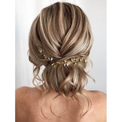 JAKAWIN Bride Rhinestone Wedding Hair Vine Crystal Hair Piece Bridal Headpiece Hair Accessories for Women and Girls HV190 (2 Gold)