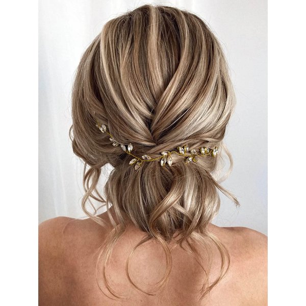JAKAWIN Bride Rhinestone Wedding Hair Vine Crystal Hair Piece Bridal Headpiece Hair Accessories for Women and Girls HV190 (2 Gold)
