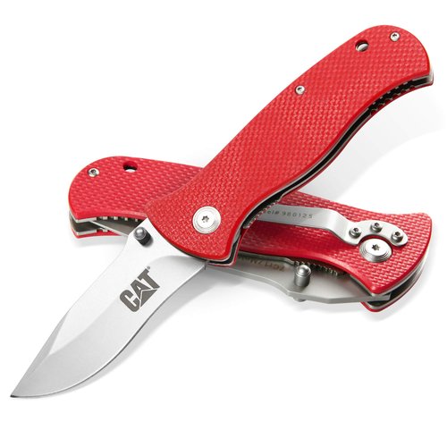 Cat 7-1/2 Inch Drop-Point Folding Knife, 3 Inch Blade, Pocket Clip, Hunting, Fishing, Rope, Outdoors - 980125,Red