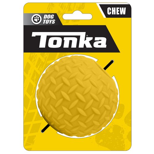 Tonka Rubber Diamond Plate Ball Dog Toy, Lightweight, Durable and Water Resistant, 3.5 Inches, Single Unit, Yellow