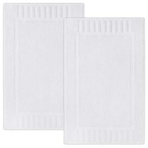 White Classic Luxury Bath Mat Floor Towel Set - Absorbent Cotton Hotel Spa Shower/Bathtub Mats [Not a Bathroom Rug] 22"x34" | 2 Pack | White