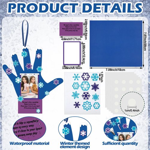 DoubleFill 24 Sets Winter Snowflake Handprint Crafts for Players DIY Christmas Frame Craft Make Your Own Snowflake Picture Frame Craft Holiday Party Birthday Home Winter Fun Activities