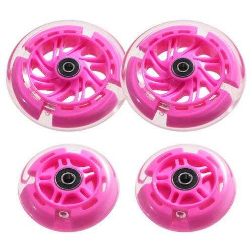 Front 120mm & Rear 80mm Light-Up Flashing 3-Wheeled kid Scooter Replacement Wheels, Complete Wheels Set for 3-Wheeled Kid Push Scooter, Set of 4 (Pink)