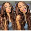 Body Wave Lace Front Wigs Human Hair 13x4 Transparent Chocolate Brown Colored Wigs Human Hair Pre Plucked with Baby Hair 180% Density Body Wave Frontal Wigs Human Hair for Black Women 20 Inch