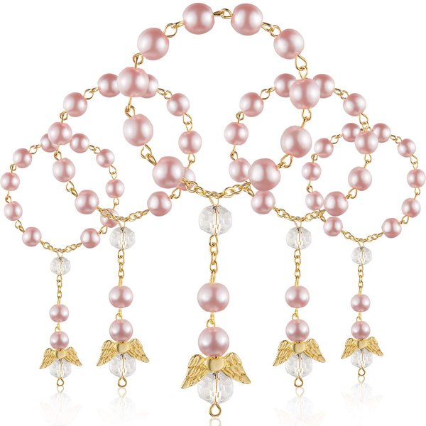 30 Pieces Baptism Rosary Acrylic Rosary Beads Mini Rosaries with Angel for The First Communion Baptism Party Favors (Pink Gold)