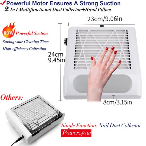 Nail Dust Collector Vacuum 80W, Adjustable Power Suction CoFashion Nail Dust Cleaner Machine for Manicure, Dust Collector for Nails for Salon Home Use- Nail Filter When Using Nail Drill Nail File