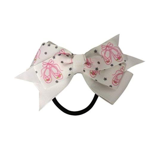 Sportybella - Dance Accessories, Hair Bow with Pink Ballet Slippers Design, Ponytail Holders - Gift for Dancers and Dance Enthusiasts, Hair Elastics