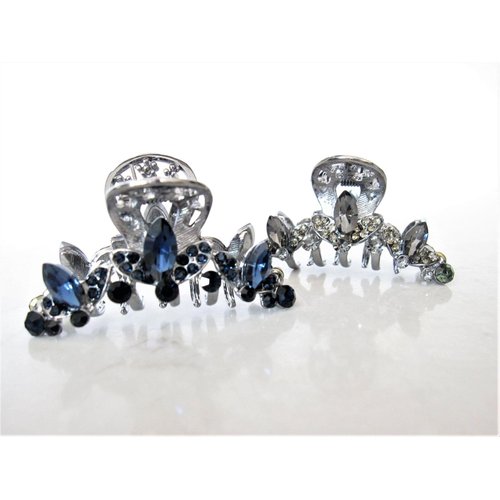 Generic Medium silver metal flower leaf crystal hair claw clip bridal clip medium/fine (Primary color: Blue)