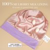 LULUSILK Mulberry Silk Lined Sleep Cap, No More Frizzy Tangled Hair, Stay On All Night Silk Hair Wrap for Sleeping with Adjustable Strap, Silk Bonnet for Women and Men, Lavender, Pack of 1