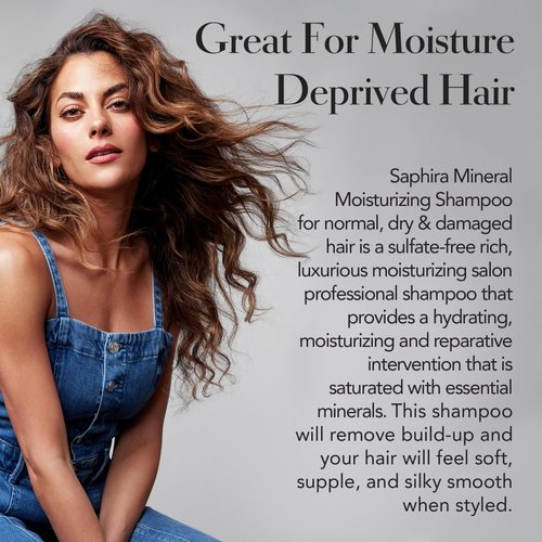 Saphira Mineral Moisturizing Shampoo, Hydration and Shine for Dry, Damaged, Permed or Chemically Treated Hair and Scalp, Sulfate-Free, Paraben-Free, Vegan, Prevents Frizz and Split Ends, 3 Ounce