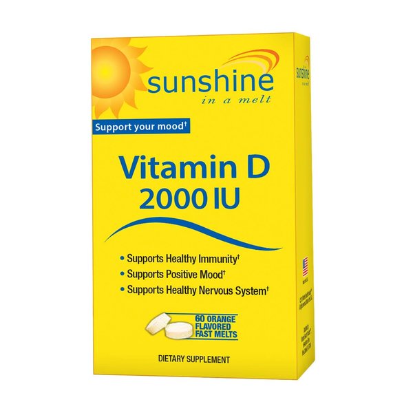 Sunshine Vitamin D 2,000 IU Quick Melts, Fast Release, Healthy and Strong Bones, 60 Servings