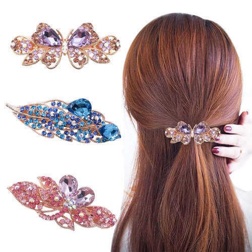 Hair Clips Fashion Hair Barrettes for Women and Girls, 3 Pcs Sparkly Glitter Rhinestones Flowers Hairpin French Style Hairclips Vintage Hair Accessoires 035