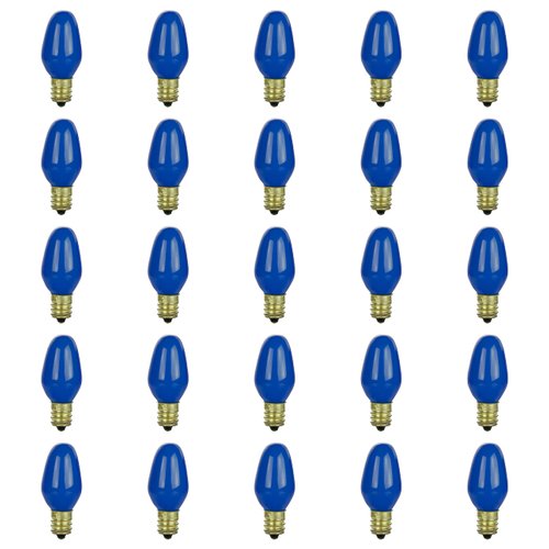 Sunlite 01255 7C7 Incandescent Bulb, 7 Watt, Candelabra E12 Base, C7 Small Night Light, Colored Bulb, Blue, 25 Count