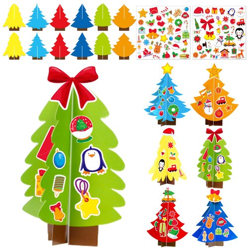60pcs Christmas Tree DlY Craft Kit for Kids Cards 30 Sets Colorful Christmas 3D Art Project Paper Ornaments Making Crafts for Preschool Toddlers Age 4-8, 8-12 for Xmas New Year Party Favors, 30 Styles