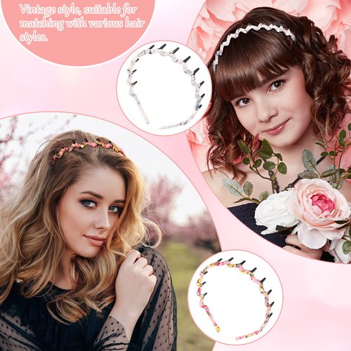 6 Pieces Zigzag Headbands for Women Shark Tooth Comb Hairbands Wrapped Cloth Hairbands Wave Shape Plastic Hair Band Hair Accessory(Chic Pattern)