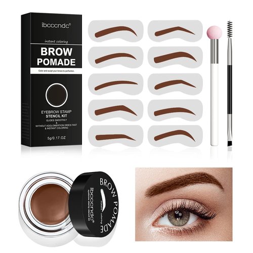 Ibcccndc Brow Pomade Eyebrow Stamp and Eyebrow Stencil Kit - Eye Brow Stamping Kit for Perfect Bushy Eyebrows, 10 Brow Stencils, Brow Stamp Trio Kit with Sponge Applicator, Waterproof, Easy to Use (chocolate)